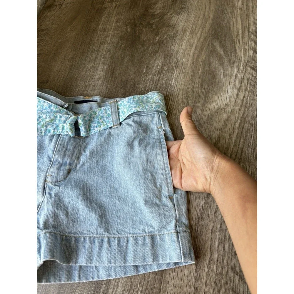 Ralph Lauren 100% Cotton Vintage Girls Blue Denim Shorts With Floral Belt Sz 10